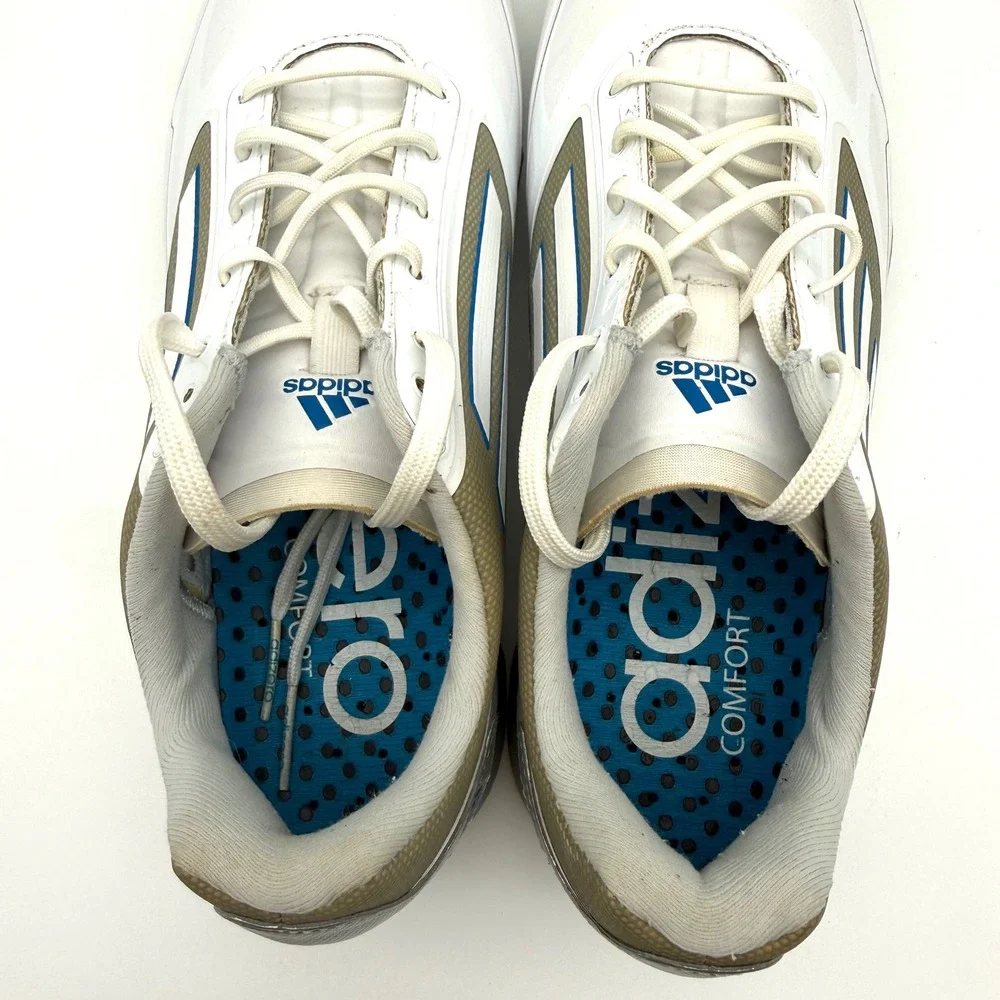 Adidas Adizero Golf Shoes Men's 9.5 White Blue Q46801 Spiked Golf Cleats